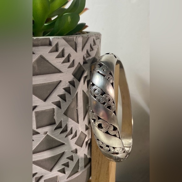 Brighton Jewelry - Brighton Silver Tone Clapper Vintage Bracelet Bangle 5/8” Wide w/Scroll Detail